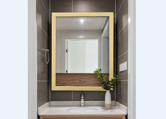 Environmental Protection Framed Bathroom Mirrors / Wood Color PS Framed Mirror