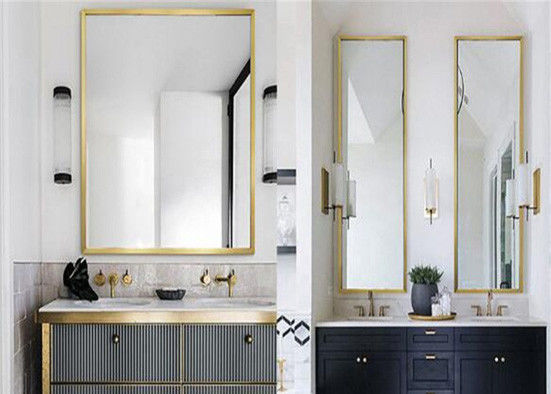 Silver Framed Bathroom Mirrors Flower Grain Color Punch Free Installation